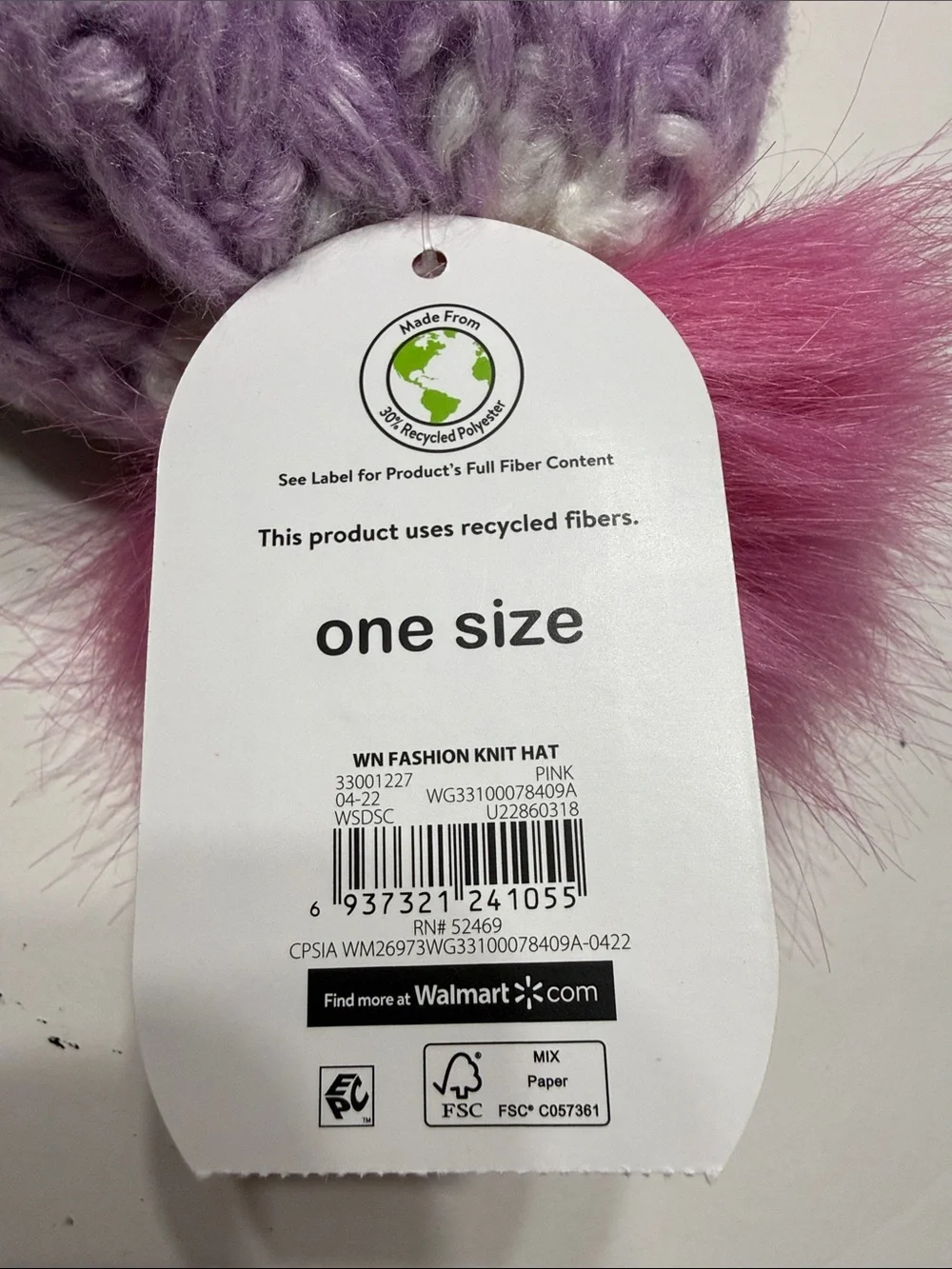 wonder nation Pink Multicolor Knit Pom Beanie with Faux Fur Pom